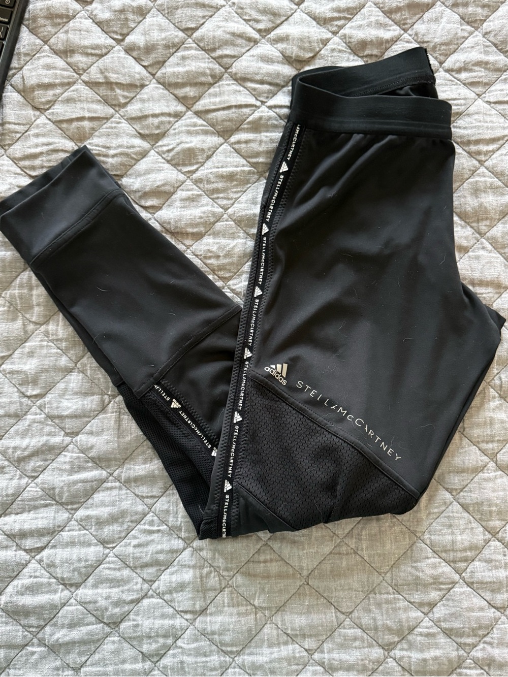adidas Black Leggings with White Logo Tape - Picture 5 of 6